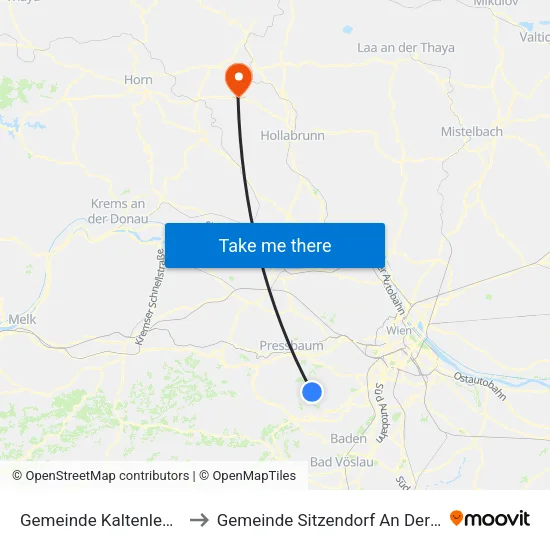 Gemeinde Kaltenleutgeben to Gemeinde Sitzendorf An Der Schmida map