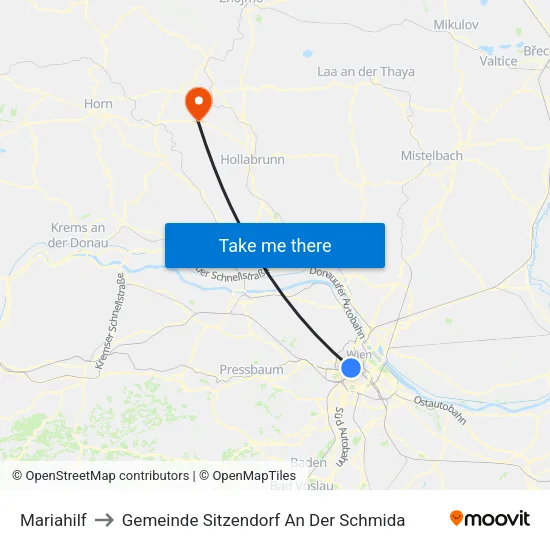 Mariahilf to Gemeinde Sitzendorf An Der Schmida map