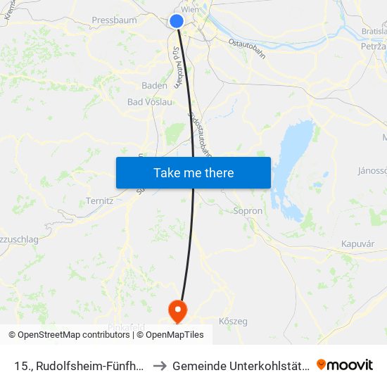 15., Rudolfsheim-Fünfhaus to Gemeinde Unterkohlstätten map