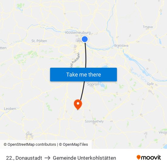 22., Donaustadt to Gemeinde Unterkohlstätten map