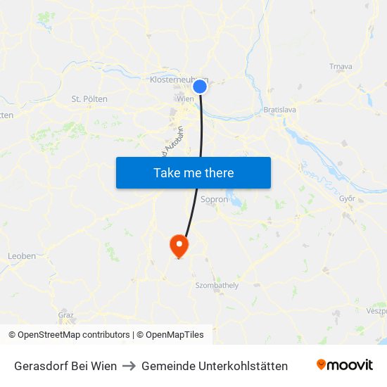 Gerasdorf Bei Wien to Gemeinde Unterkohlstätten map