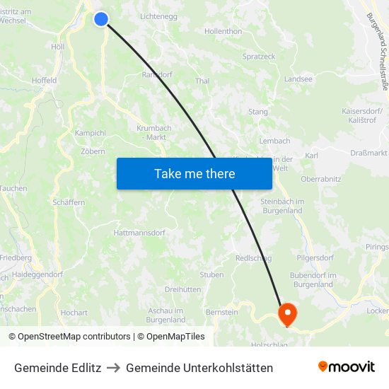 Gemeinde Edlitz to Gemeinde Unterkohlstätten map