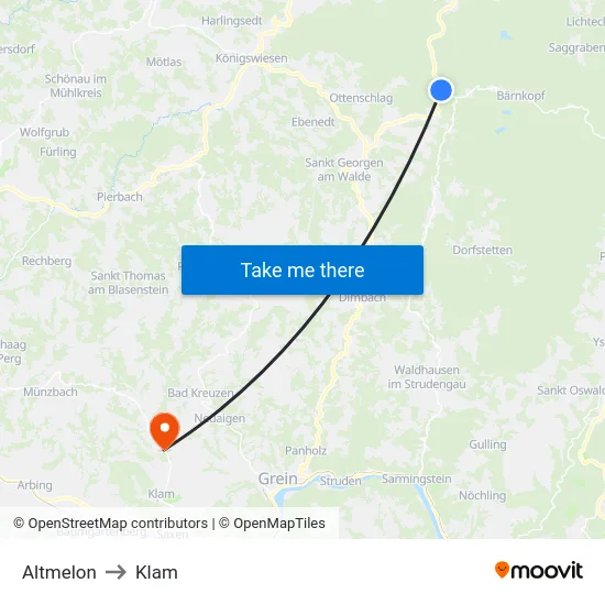 Altmelon to Klam map