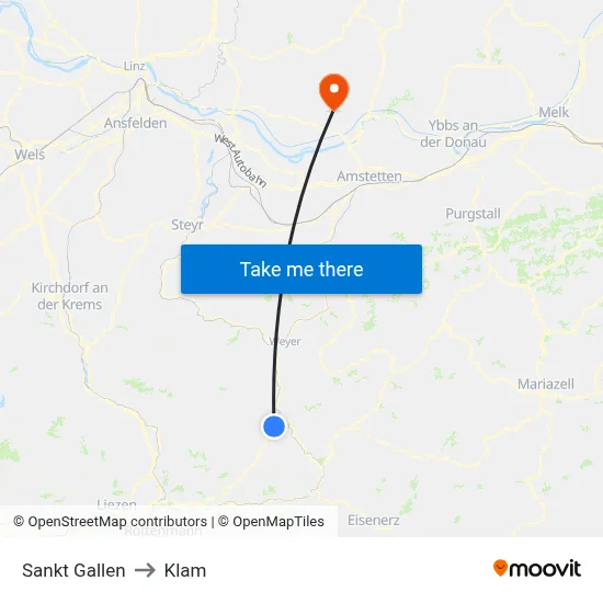 Sankt Gallen to Klam map