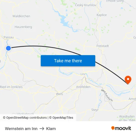 Wernstein am Inn to Klam map