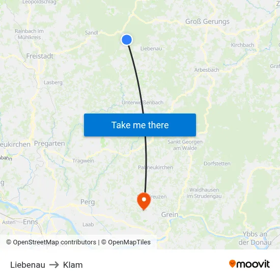 Liebenau to Klam map
