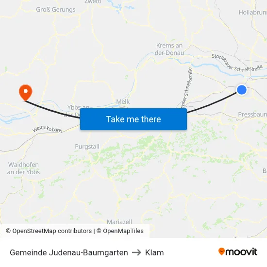Gemeinde Judenau-Baumgarten to Klam map