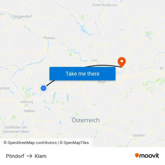 Pöndorf to Klam map