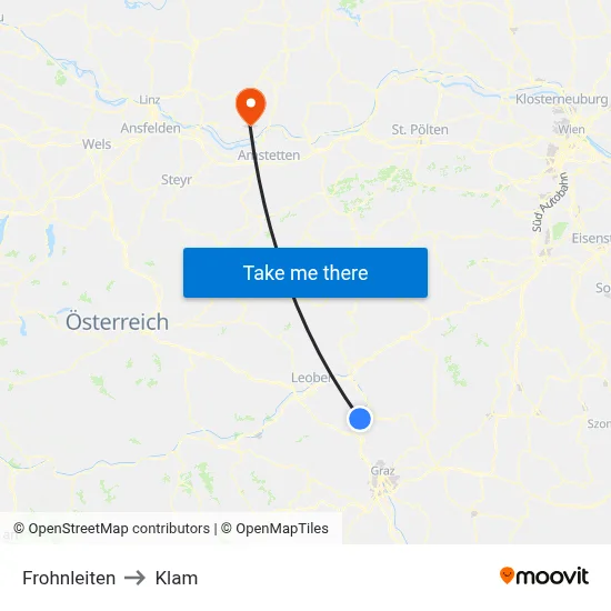 Frohnleiten to Klam map