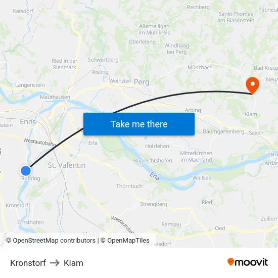 Kronstorf to Klam map