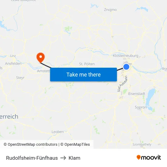 Rudolfsheim-Fünfhaus to Klam map