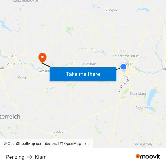 Penzing to Klam map