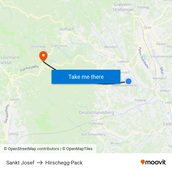 Sankt Josef to Hirschegg-Pack map