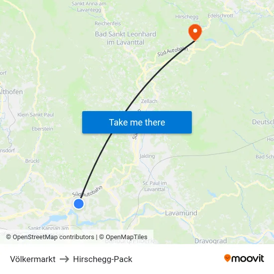 Völkermarkt to Hirschegg-Pack map