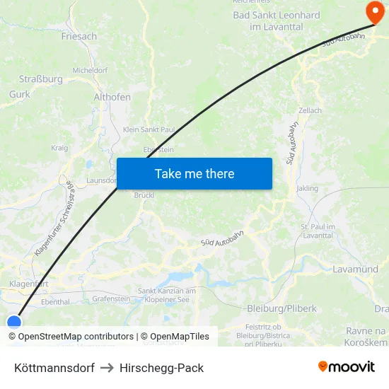 Köttmannsdorf to Hirschegg-Pack map