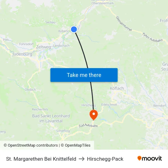 St. Margarethen Bei Knittelfeld to Hirschegg-Pack map