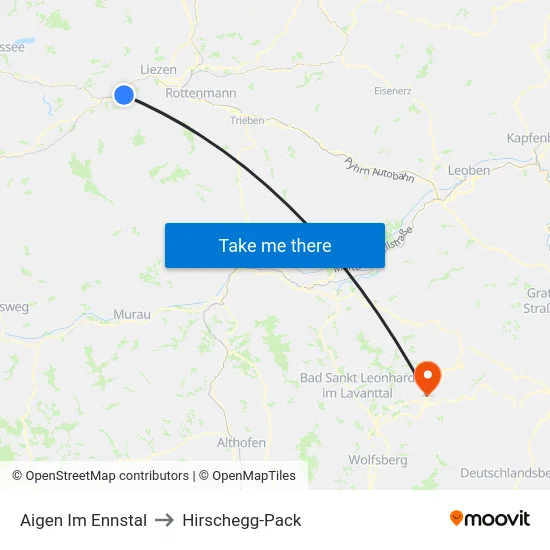 Aigen Im Ennstal to Hirschegg-Pack map