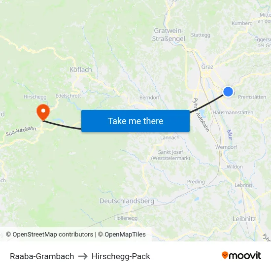 Raaba-Grambach to Hirschegg-Pack map