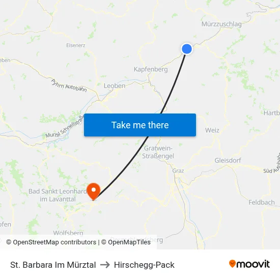 St. Barbara Im Mürztal to Hirschegg-Pack map