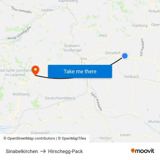 Sinabelkirchen to Hirschegg-Pack map