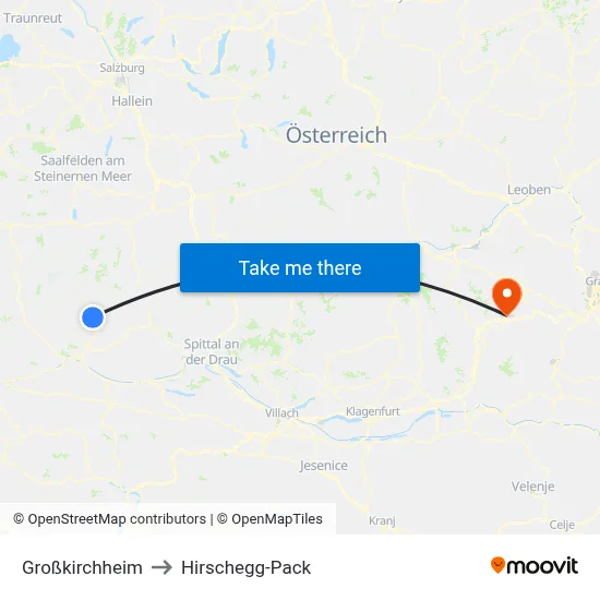 Großkirchheim to Hirschegg-Pack map