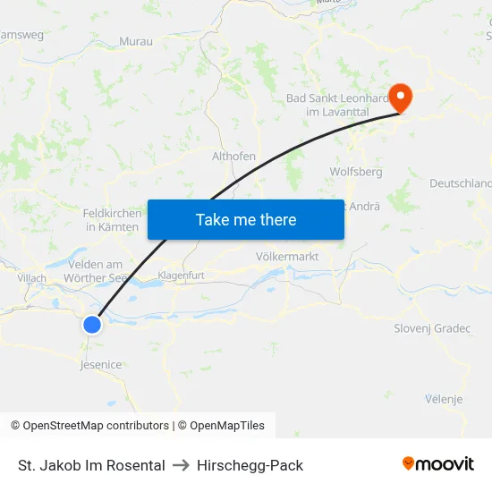 St. Jakob Im Rosental to Hirschegg-Pack map