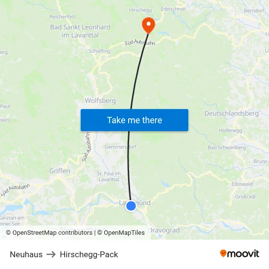 Neuhaus to Hirschegg-Pack map