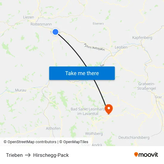 Trieben to Hirschegg-Pack map