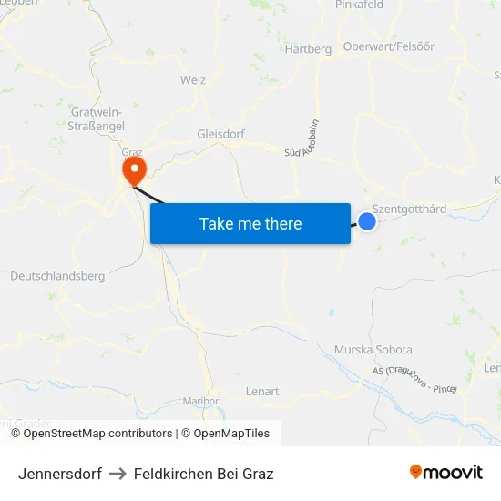 Jennersdorf to Feldkirchen Bei Graz map