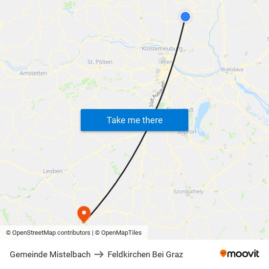 Gemeinde Mistelbach to Feldkirchen Bei Graz map