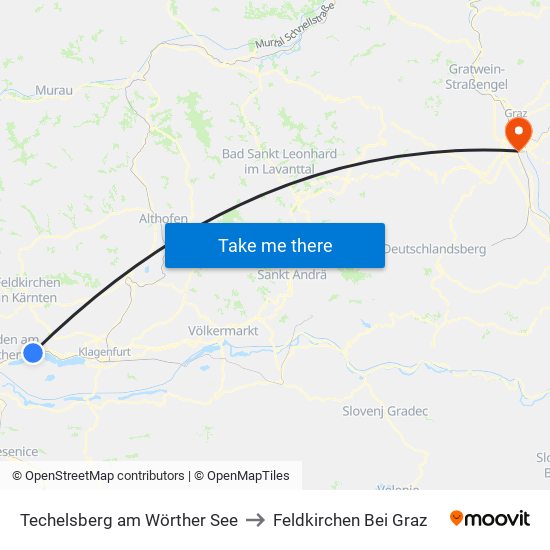 Techelsberg am Wörther See to Feldkirchen Bei Graz map