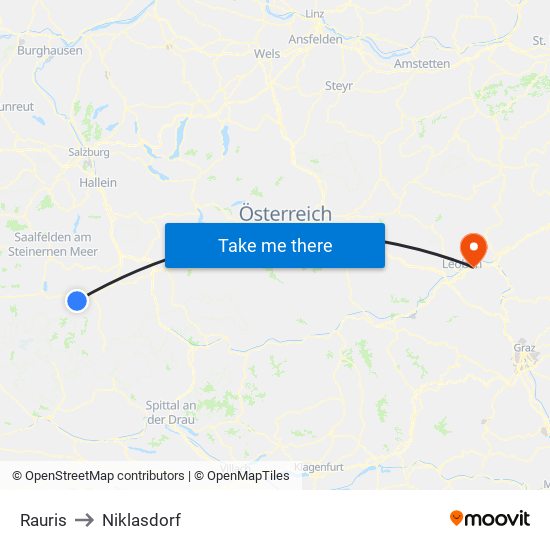 Rauris to Niklasdorf map