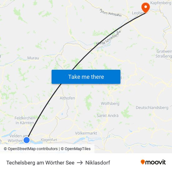 Techelsberg am Wörther See to Niklasdorf map