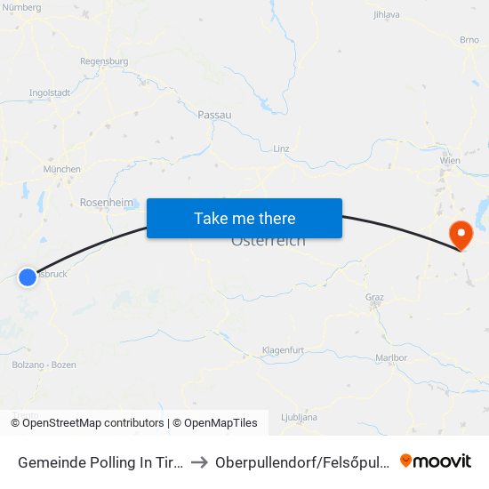 Gemeinde Polling In Tirol to Oberpullendorf/Felsőpulya map