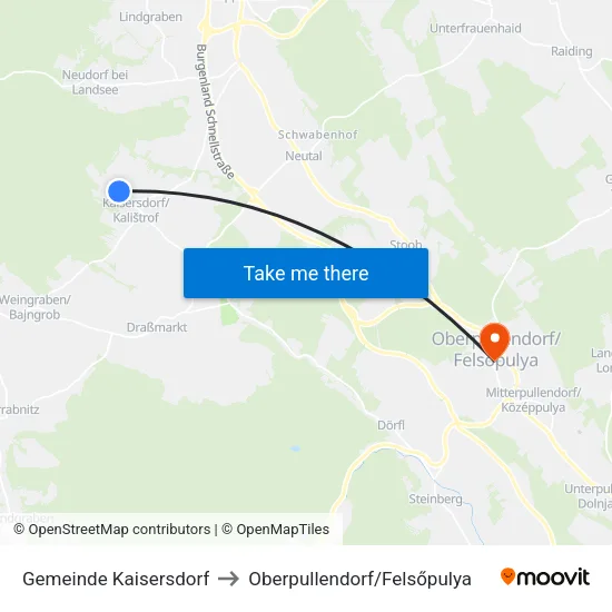Gemeinde Kaisersdorf to Oberpullendorf/Felsőpulya map