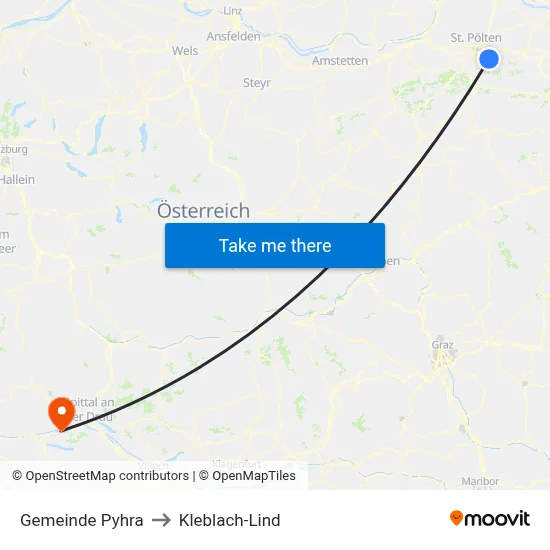 Gemeinde Pyhra to Kleblach-Lind map
