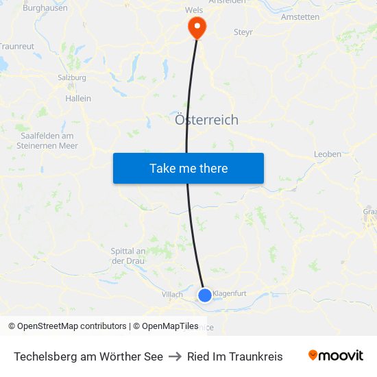 Techelsberg am Wörther See to Ried Im Traunkreis map