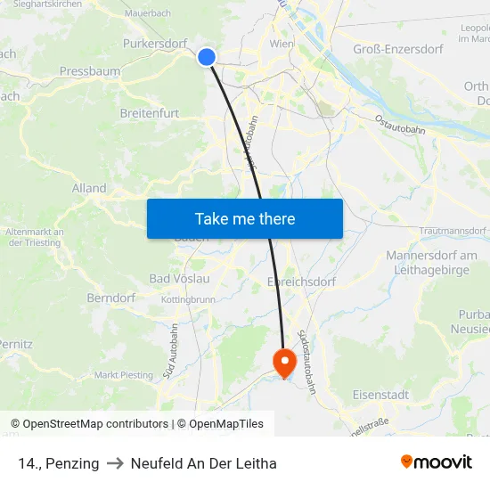 14., Penzing to Neufeld An Der Leitha map