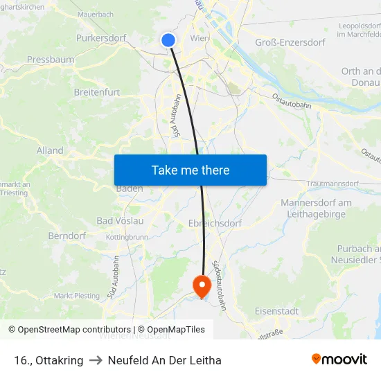 16., Ottakring to Neufeld An Der Leitha map