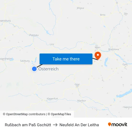 Rußbach am Paß Gschütt to Neufeld An Der Leitha map