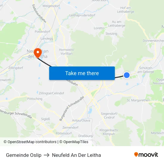 Gemeinde Oslip to Neufeld An Der Leitha map