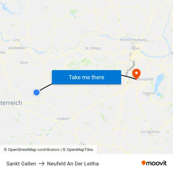 Sankt Gallen to Neufeld An Der Leitha map