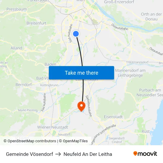 Gemeinde Vösendorf to Neufeld An Der Leitha map