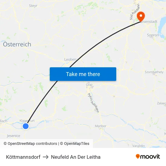 Köttmannsdorf to Neufeld An Der Leitha map