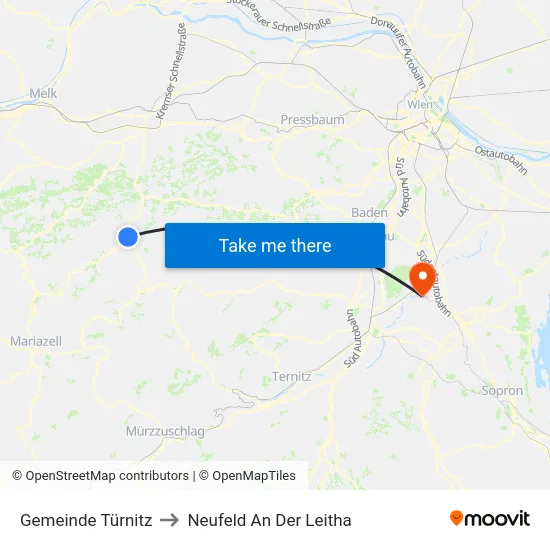 Gemeinde Türnitz to Neufeld An Der Leitha map