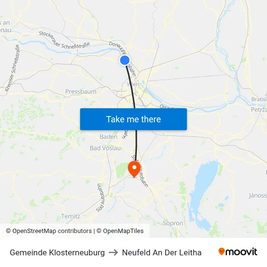 Gemeinde Klosterneuburg to Neufeld An Der Leitha map