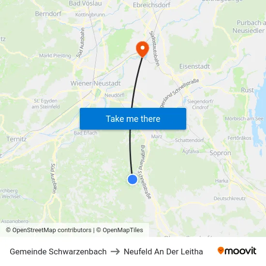 Gemeinde Schwarzenbach to Neufeld An Der Leitha map