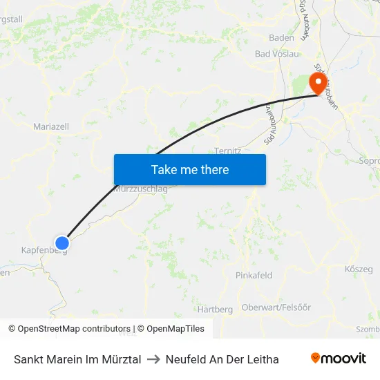 Sankt Marein Im Mürztal to Neufeld An Der Leitha map