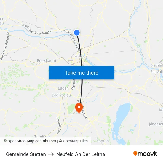 Gemeinde Stetten to Neufeld An Der Leitha map