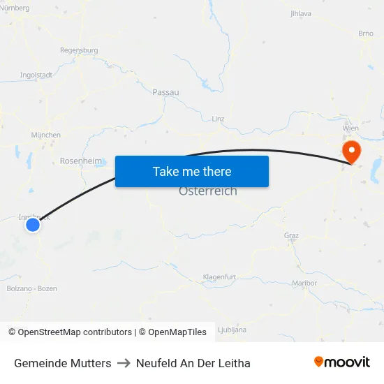 Gemeinde Mutters to Neufeld An Der Leitha map
